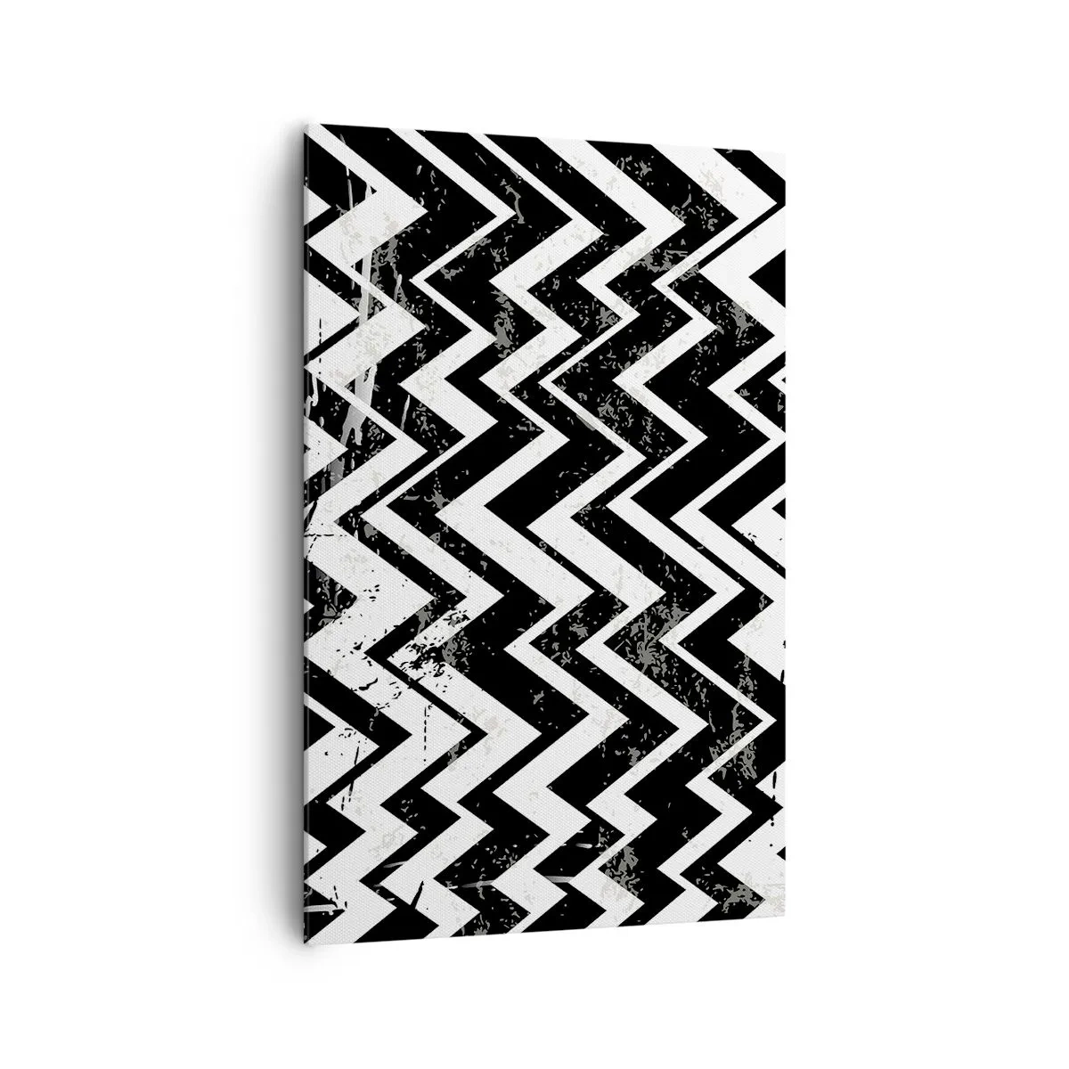 Impression sur toile - Image sur toile - Motif en zigzag noir et blanc avec abrasions artistiques - 80x120cm - Zig-blanc, zag-noir - Décoration murale moderne pour le salon et la chambre ARTTOR