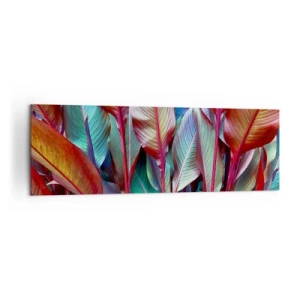 Impression sur toile - Image sur toile - Feuilles colorées de plantes tropicales dans le fourré - 160x50cm - Un fourré coloré - Décoration murale moderne pour le salon et la chambre ARTTOR