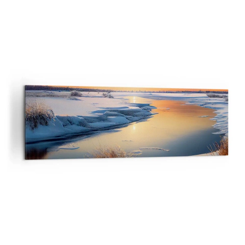 Impression sur toile - Image sur toile - Paysage d'hiver avec une rivière au coucher du soleil - 160x50cm - Coucher de soleil d'hiver - Décoration murale moderne pour le salon et la chambre ARTTOR