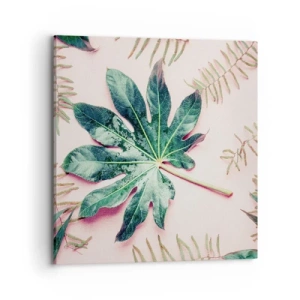 Impression sur toile - Image sur toile - Étude de verdure sur fond rose - 70x70 cm