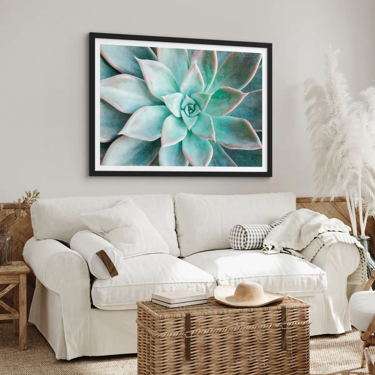 Affiche dans un cadre noir - Poster - Gros plan d'une succulente verte - 100x70cm - Le coeur du désert - Décoration murale moderne pour le salon et la chambre ARTTOR