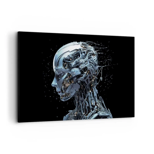 Impression sur toile - Image sur toile - Portrait futuriste d'un cyborg dans un style industriel sur fond noir. - 120x80cm - La technologie est une femme - Décoration murale moderne pour le salon et la chambre ARTTOR