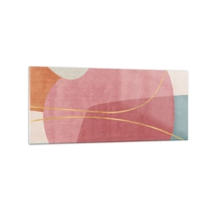 Impression sur verre - Image sur verre - Formes abstraites aux couleurs pastel avec des lignes délicates - 120x50cm - Composition pastel au fil d'or - Décoration murale moderne pour le salon et la chambre ARTTOR