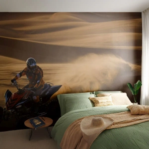 Papier Peint Photo Premium Sand - Un quadiste traversant le désert - 100x70cm - Sur les vagues de sable - Décoration murale moderne pour le salon et la chambre ARTTOR
