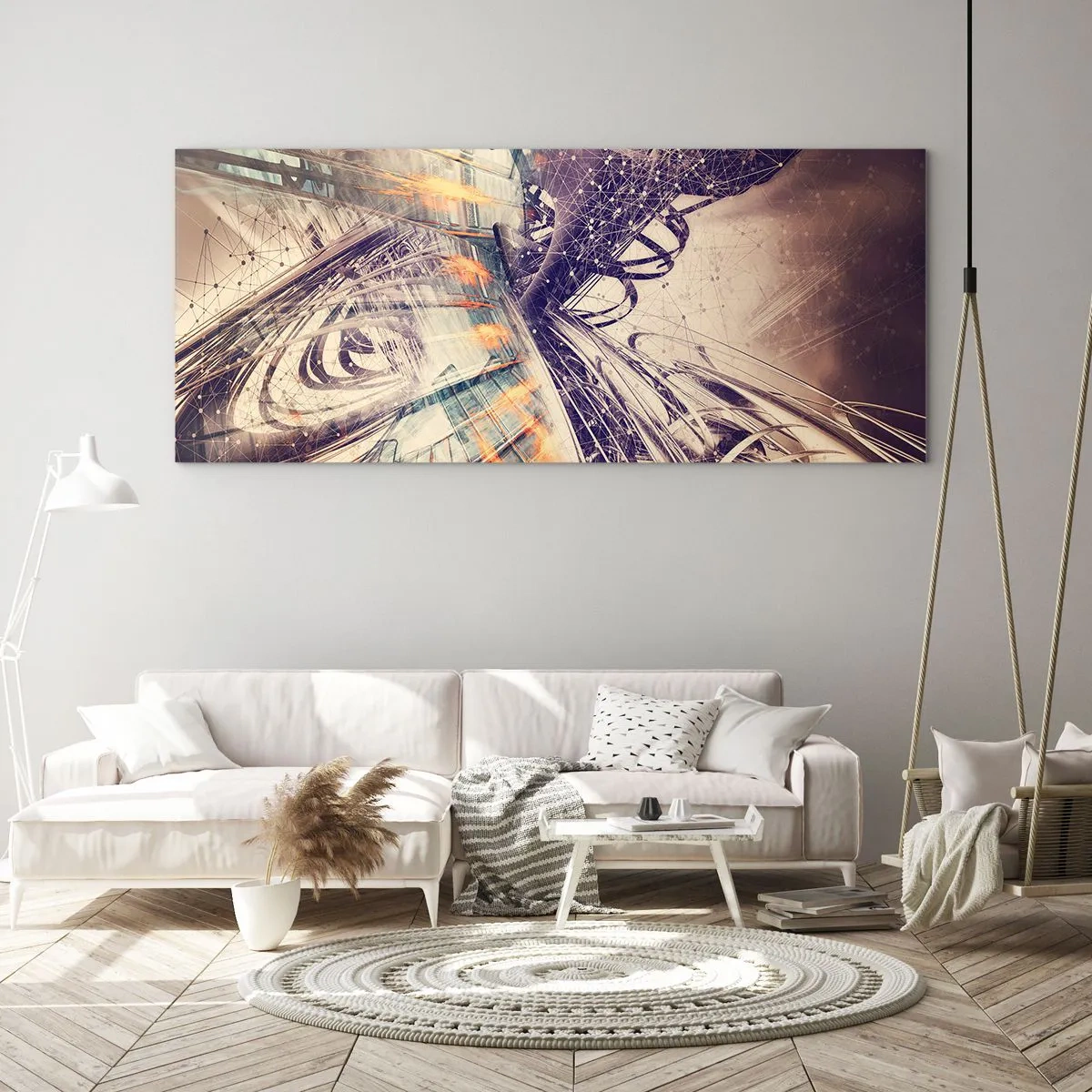 Impression sur verre - Image sur verre - Abstraction dynamique dans les tons beige et violet - 140x50cm - En grande hâte - Décoration murale moderne pour le salon et la chambre ARTTOR