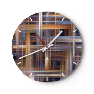 Horloge murale - Pendule murale - Motif à carreaux dans les tons marron et bleu - 30x30cm - Tissé de lumière - Décoration murale moderne pour le salon, la cuisine et la chambre ARTTOR