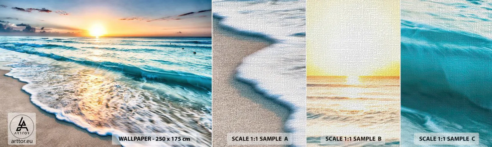 Échantillon de Papier Peint Premium Canvas - Une vue qui en vaut la peine - Paysage, Plage, Coucher de soleil - 100x30 cm