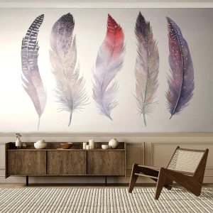 Papier Peint Photo Premium Sand - Plumes aquarelles aux nuances subtiles - 100x70cm - Délicat comme un brouillard multicolore - Décoration murale moderne pour le salon et la chambre ARTTOR