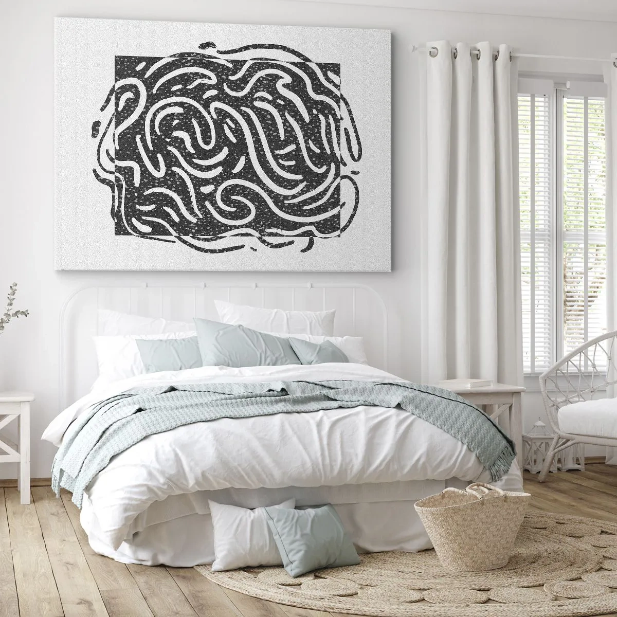 Impression sur toile - Image sur toile - Abstraction en noir et blanc dans un style géométrique - 100x70cm - Abstraction : la danse de la joie - Décoration murale moderne pour le salon et la chambre ARTTOR