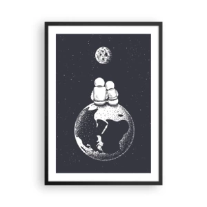 Affiche dans un cadre noir - Poster - Des astronautes assis sur Terre regardant la Lune - 50x70cm - Une histoire d'amour cosmique - Décoration murale moderne pour le salon et la chambre ARTTOR