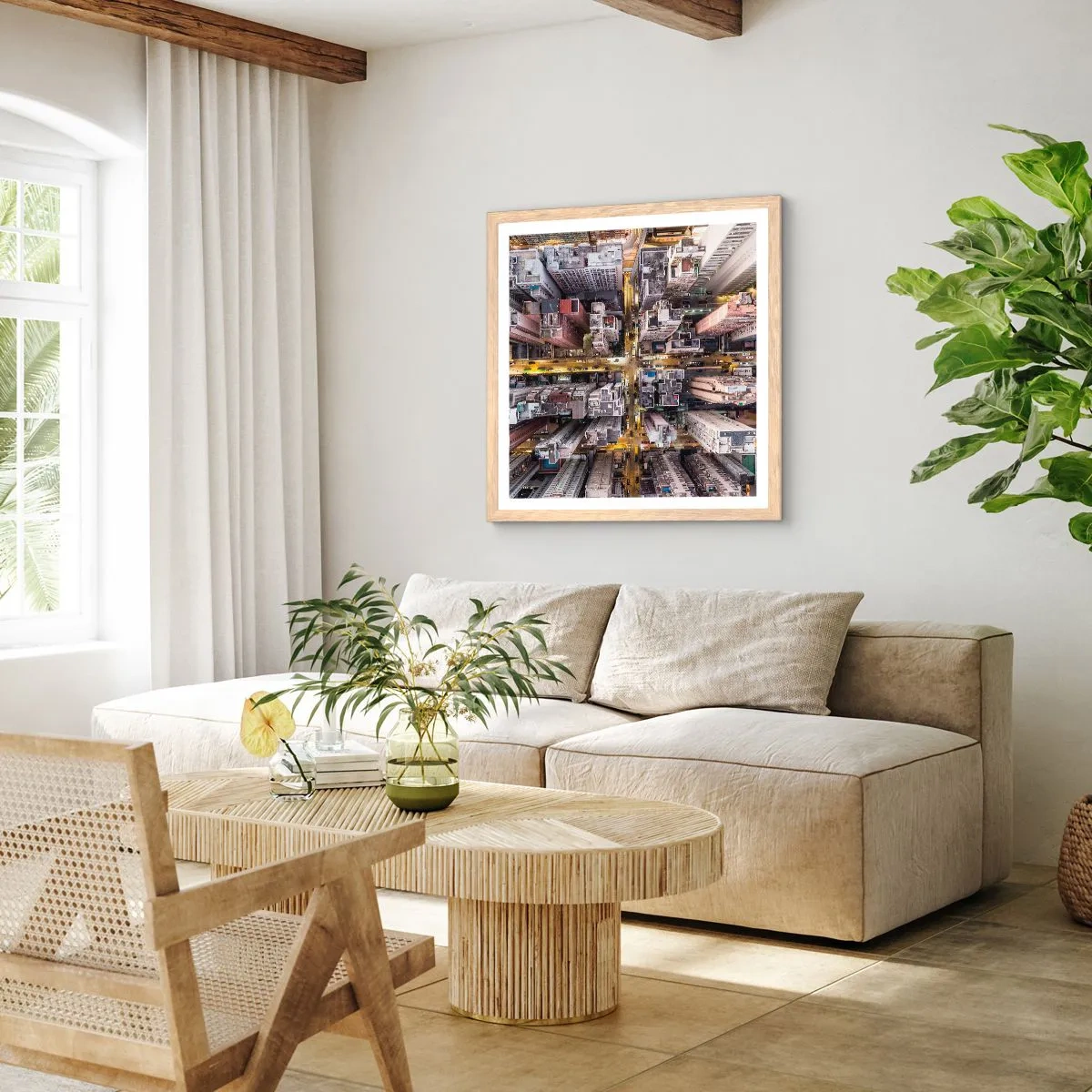 Affiche dans un chêne clair - Poster - Salutations de Hong-Kong - 60x60 cm