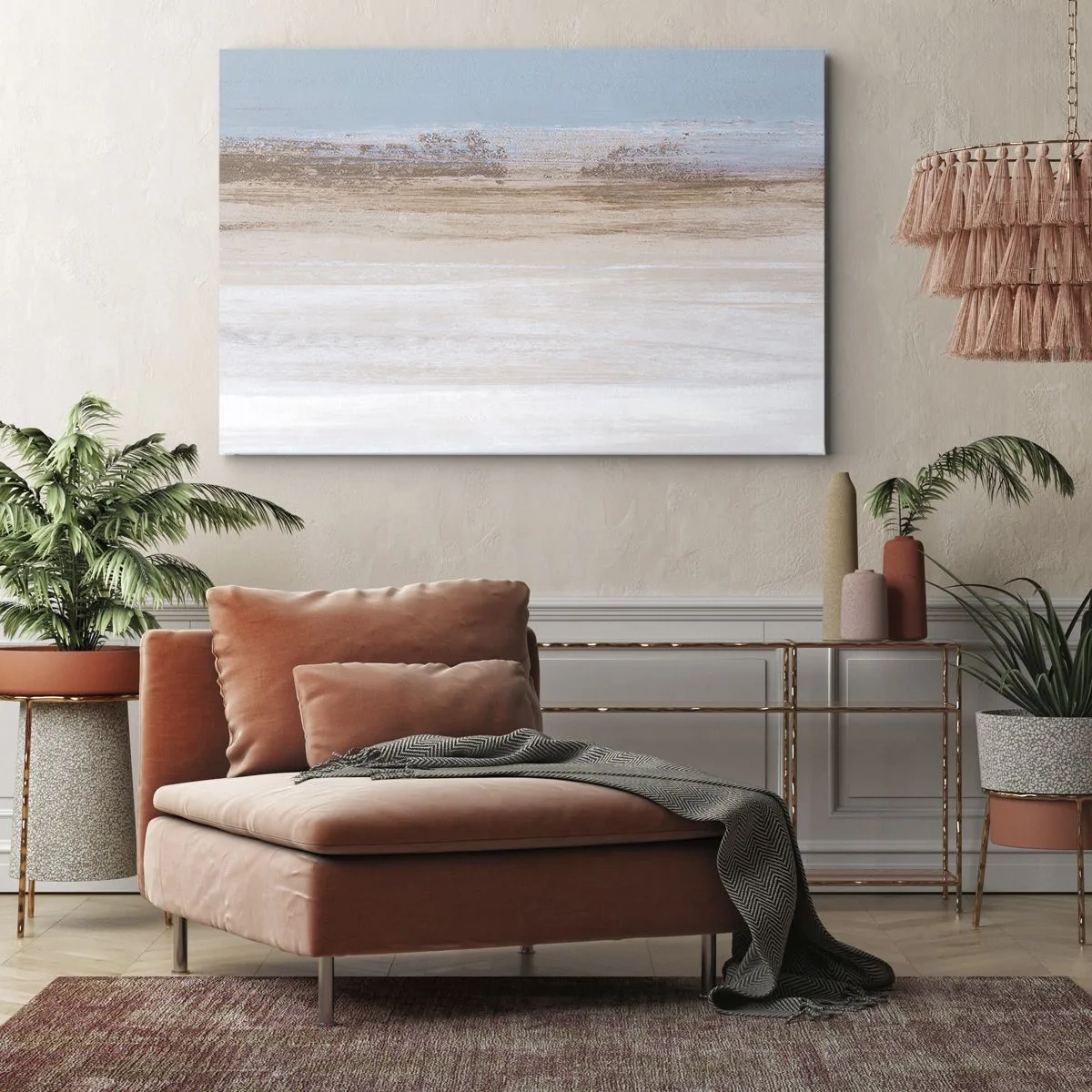 Impression sur toile - Image sur toile - Un paysage subtil aux tons pastel de bleu et de beige - 100x70cm - Paysage ambigu - Décoration murale moderne pour le salon et la chambre ARTTOR