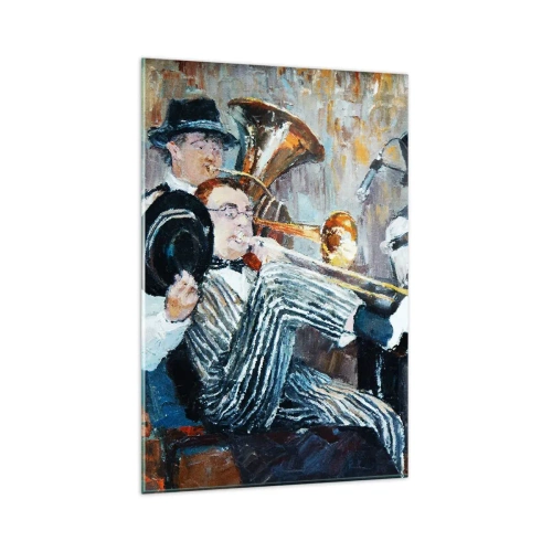 Impression sur verre - Image sur verre - Des musiciens de jazz dans un style pictural lors d'un concert - 80x120cm - C'est tout le Jazz - Décoration murale moderne pour le salon et la chambre ARTTOR