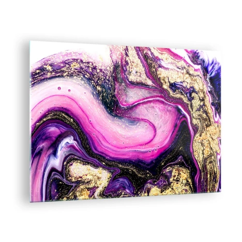 Impression sur verre - Image sur verre - Une composition abstraite dans des tons de violet et d'or. - 70x50cm - Un instant dans les coulisses - Décoration murale moderne pour le salon et la chambre ARTTOR