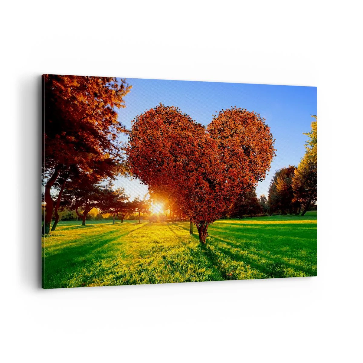 Impression sur toile - Image sur toile - Un arbre en forme de cœur dans un paysage d'automne - 100x70cm - Et comment ne pas aimer tomber - Décoration murale moderne pour le salon et la chambre ARTTOR
