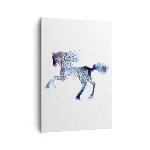 Impression sur toile - Image sur toile - Graphique artistique de cheval avec des motifs d'arbres et d'oiseaux - 70x100cm - Comme si la forêt avait bougé - Décoration murale moderne pour le salon et la chambre ARTTOR