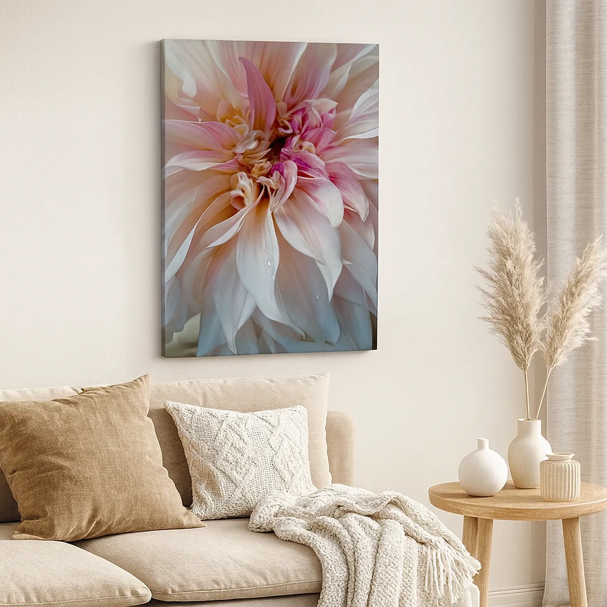Impression sur toile - Image sur toile - Gros plan de délicats pétales de fleurs roses avec des gouttes d'eau - 50x70cm - Fraîcheur fleurissante - Décoration murale moderne pour le salon et la chambre ARTTOR