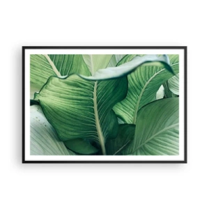 Affiche dans un cadre noir - Poster - Feuilles vertes avec des détails et une structure expressifs - 100x70cm - Une vie intensément verte - Décoration murale moderne pour le salon et la chambre ARTTOR