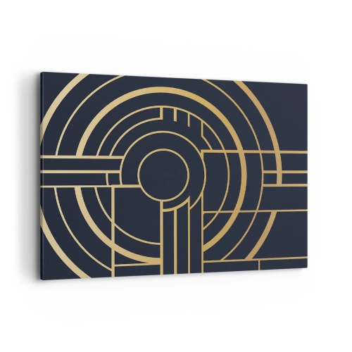 Impression sur toile - Image sur toile - Motif géométrique avec des lignes dorées - 100x70cm - Rotation des éléments - Décoration murale moderne pour le salon et la chambre ARTTOR