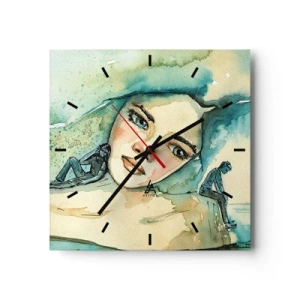Horloge murale - Pendule murale - Aquarelle d'un visage de femme avec un motif réfléchissant - 30x30cm - Suis-je bleu? - Décoration murale moderne pour le salon et la chambre ARTTOR