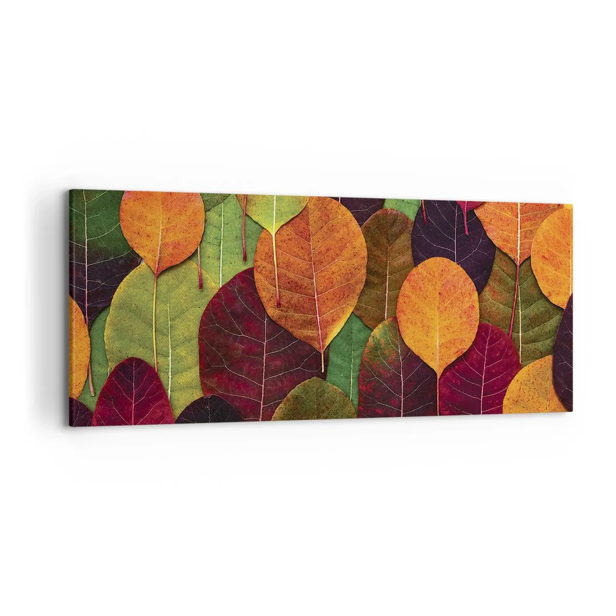 Impression sur toile - Image sur toile - Feuilles colorées disposées selon un motif d'automne - 120x50cm - Mozaique printannière - Décoration murale moderne pour le salon et la chambre ARTTOR
