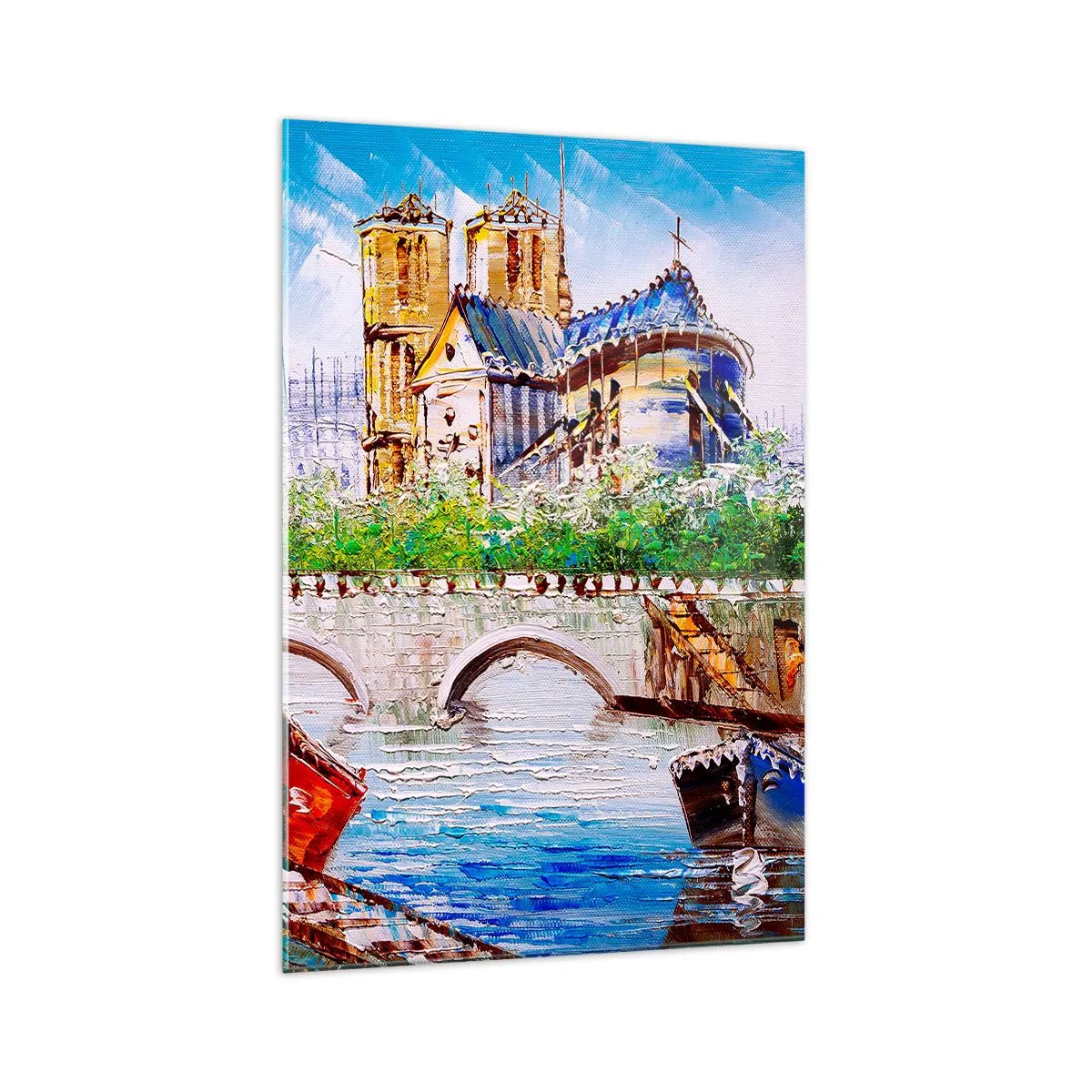 Impression sur verre - Image sur verre - Paysage avec un pont et une cathédrale de style classique - 70x100cm - Leur temps ne passe jamais - Décoration murale moderne pour le salon et la chambre ARTTOR