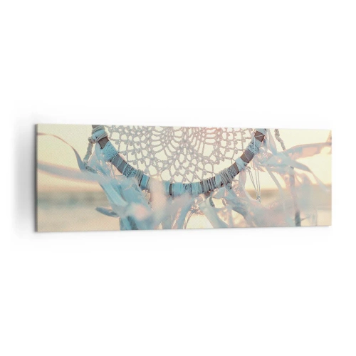Impression sur toile - Image sur toile - Un attrape-rêves délicat sur fond de soleil couchant - 160x50cm - Totem en dentelle - Décoration murale moderne pour le salon et la chambre ARTTOR