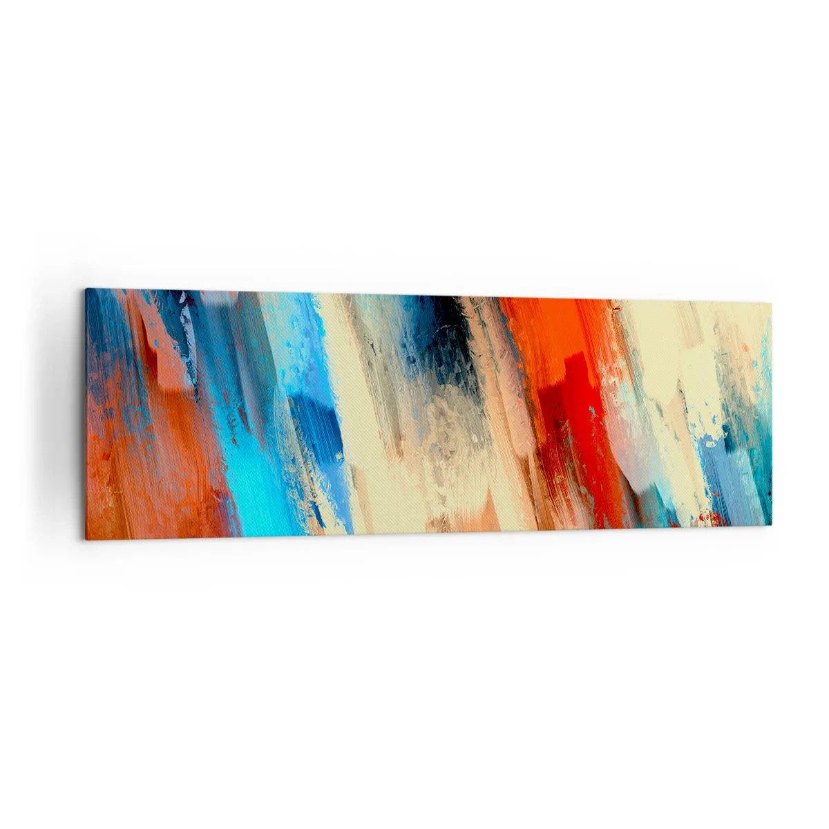 Impression sur toile - Image sur toile - Coup de pinceau abstrait dans les tons bleu et orange - 160x50cm - Une cascade de couleurs - Décoration murale moderne pour le salon et la chambre ARTTOR