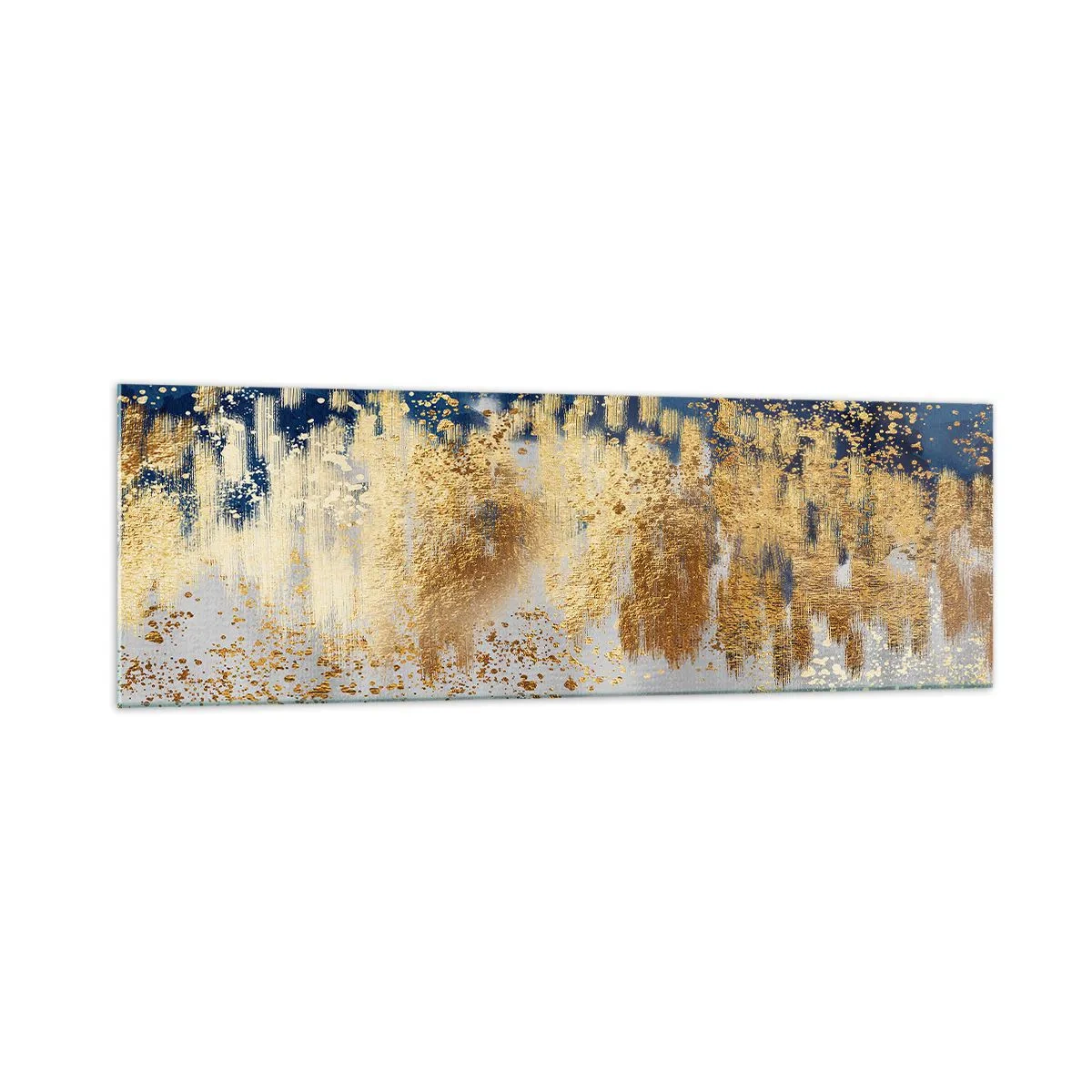 Impression sur verre - Image sur verre - Une composition abstraite dans des tons d'or et de bleu marine. - 160x50cm - Une composition moderne et pétillante - Décoration murale moderne pour le salon et la chambre ARTTOR