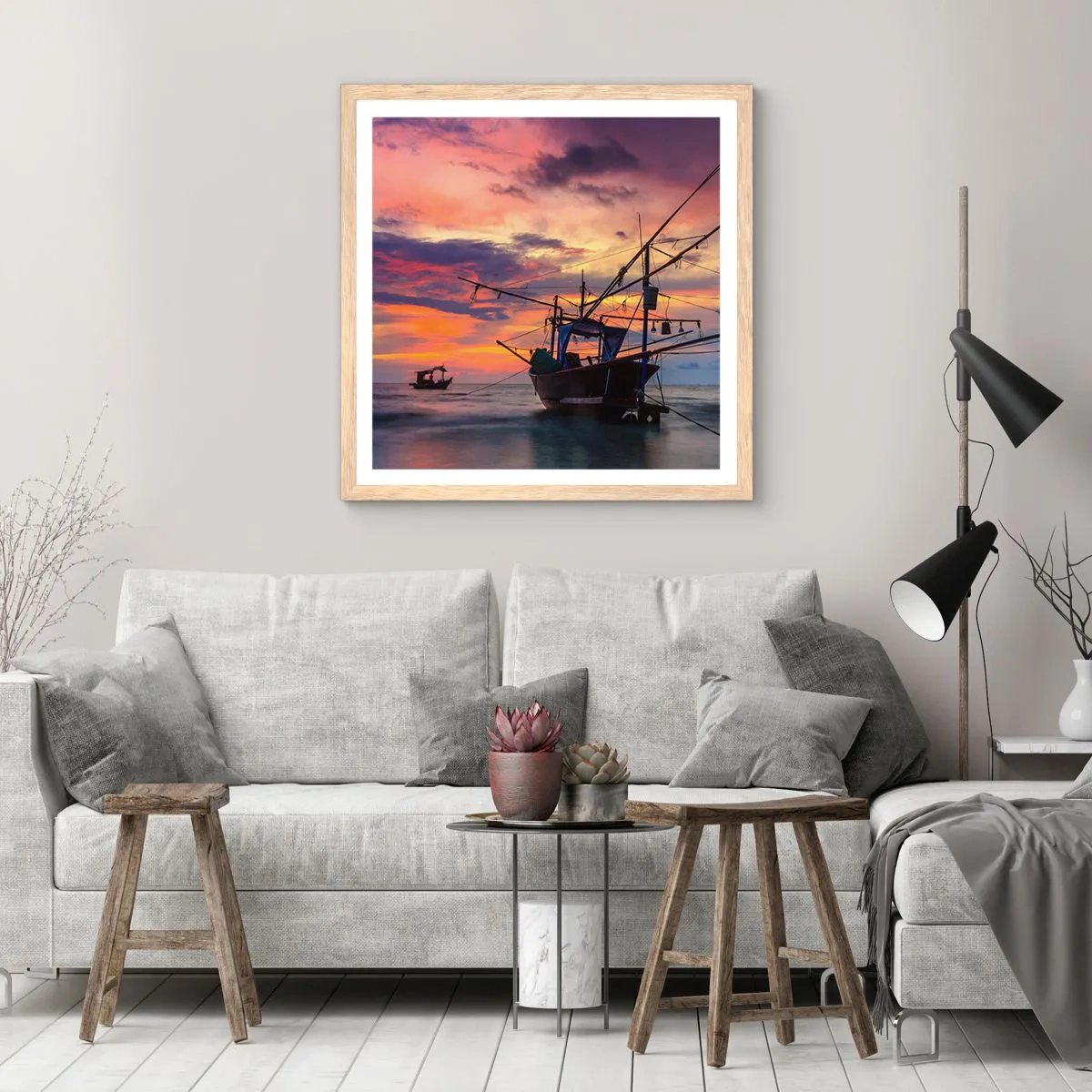 Affiche dans un chêne clair - Poster - Soirée exotique - 40x40 cm