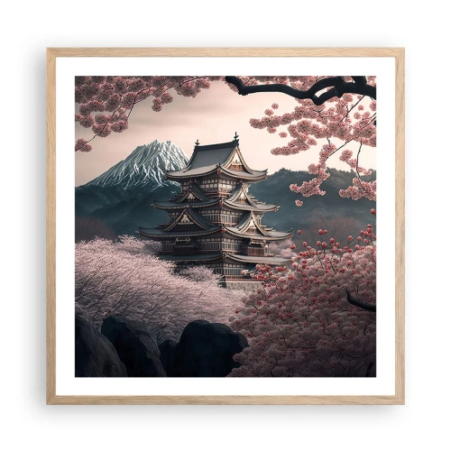 Affiche dans un chêne clair - Poster - Le pays des cerisiers en fleurs - 60x60 cm