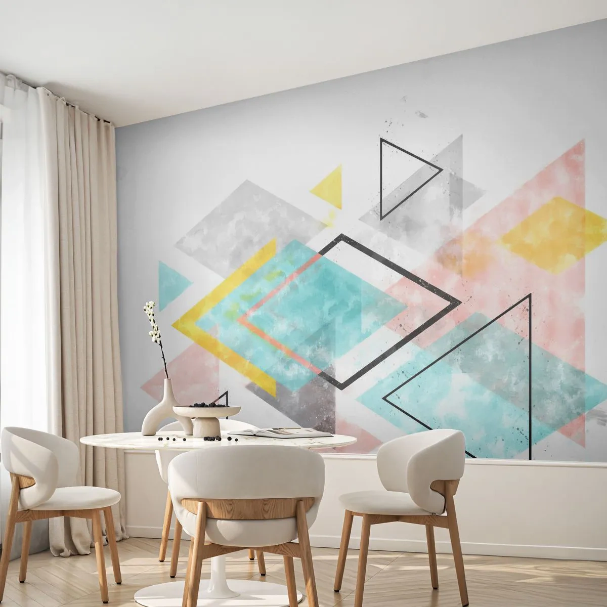 Papier peint sur mesure Premium Sand - Géométrie facile - Brillant, Triangles, Minimalisme