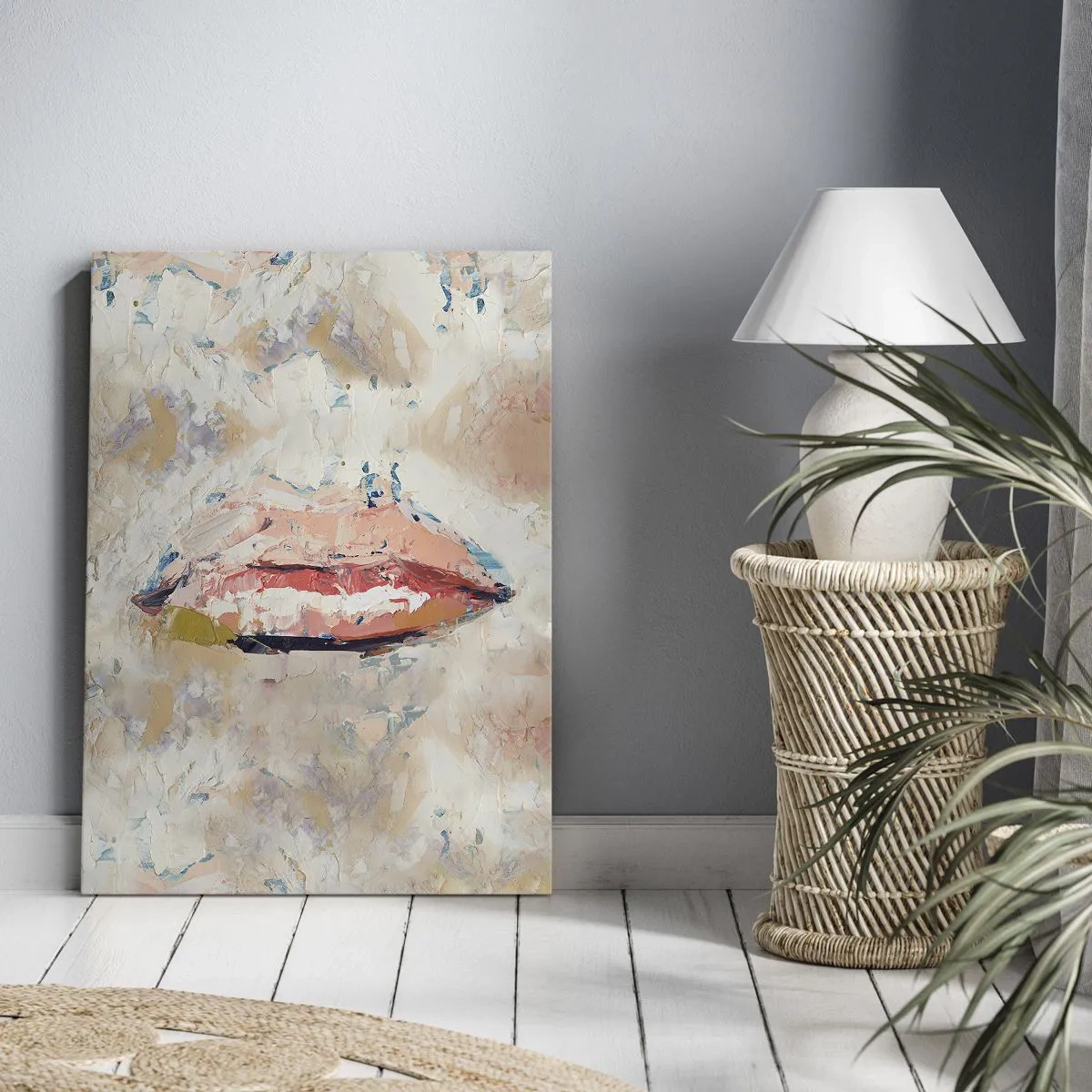 Impression sur toile - Image sur toile - Une composition abstraite représentant les lèvres d'une femme aux couleurs pastel. - 80x120cm - Éveil la pensée - Décoration murale moderne pour le salon et la chambre ARTTOR