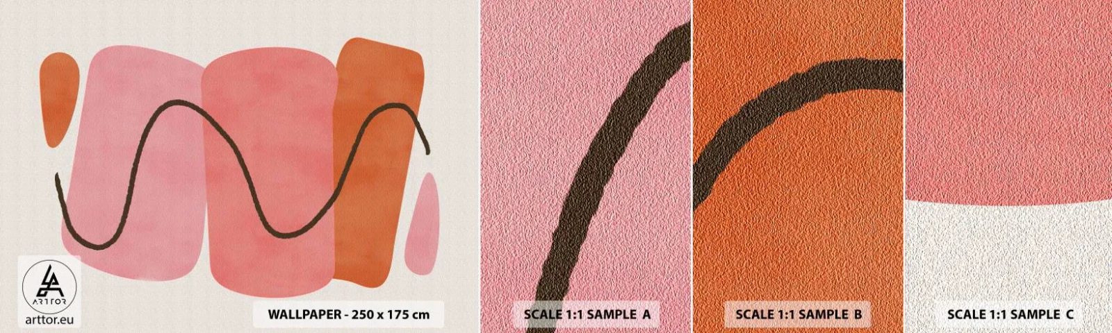 Échantillon De Papier Peint Standard Eco - mouvement doux des formes - Abstraction, Minimalisme, Pastel - 100x30 cm