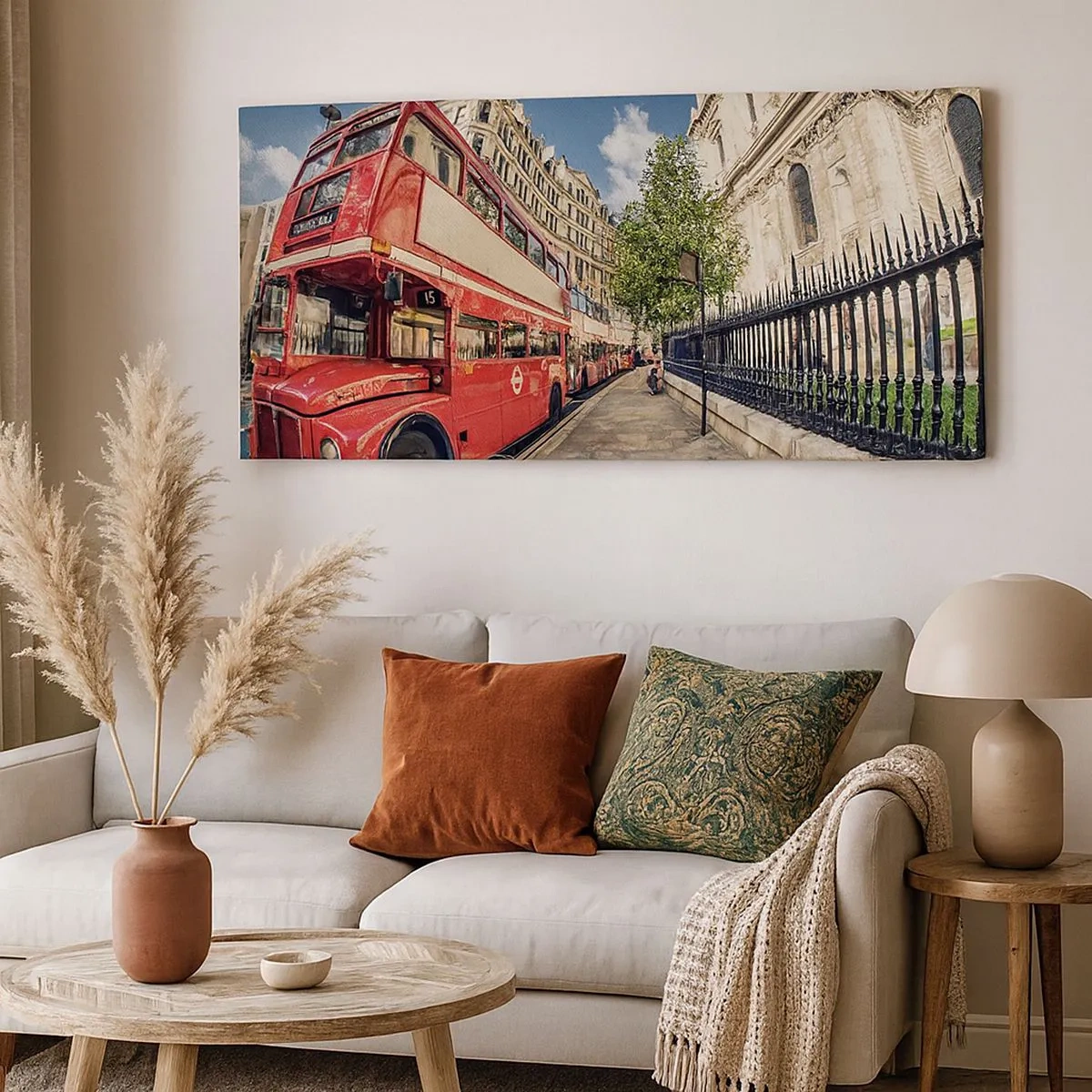 Impression sur toile - Image sur toile - Rue de Londres en gris et rouge - 100x40 cm