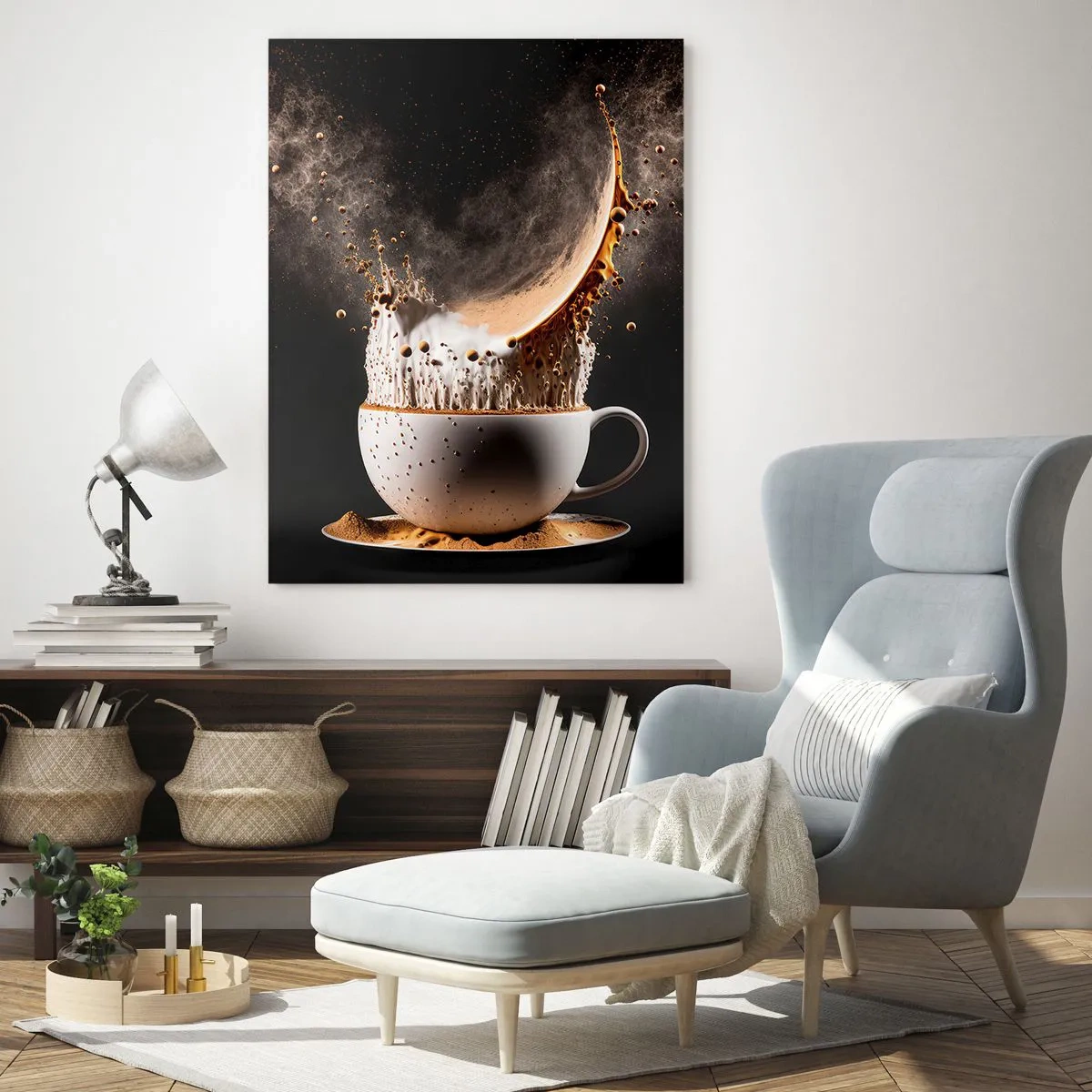 Impression sur verre - Image sur verre - Éclaboussures de café avec du lait dans une prise de vue dynamique - 50x70cm - Une explosion de saveur - Décoration murale moderne pour le salon et la chambre ARTTOR