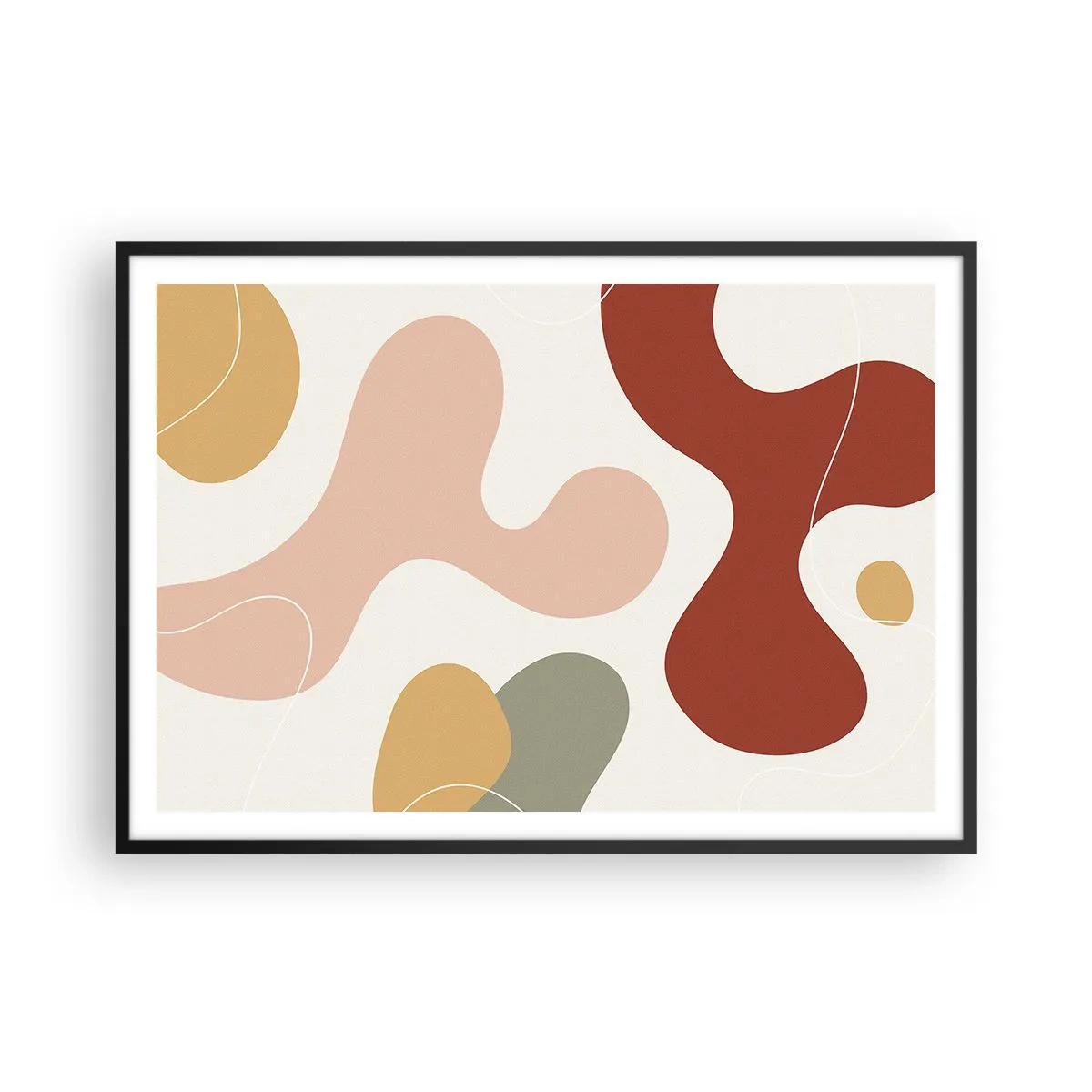 Affiche dans un cadre noir - Poster - Une composition abstraite aux tons pastel avec des formes dynamiques. - 100x70cm - Entrelac - Décoration murale moderne pour le salon et la chambre ARTTOR