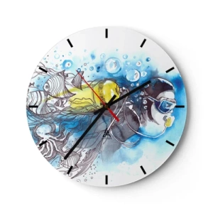 Horloge murale - Pendule murale - Un plongeur avec des poissons colorés dans le monde sous-marin - 30x30cm - Le grand bleu - Décoration murale moderne pour le salon, la cuisine et la chambre ARTTOR