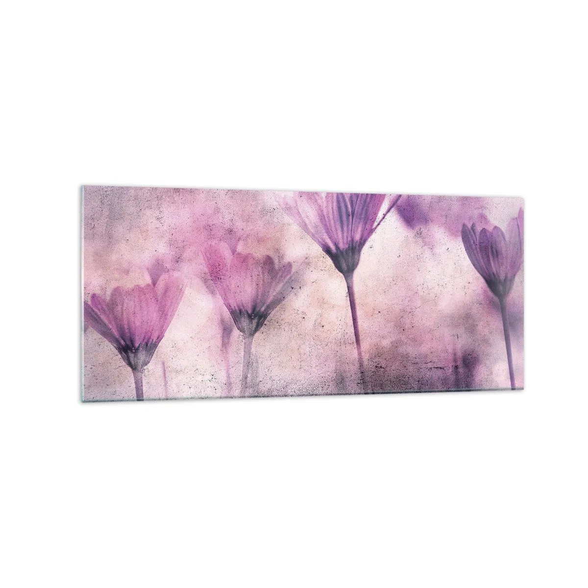 Impression sur verre - Image sur verre - Fleurs délicates dans des tons violets sur fond clair - 120x50cm - Rêve de fleurs - Décoration murale moderne pour le salon et la chambre ARTTOR