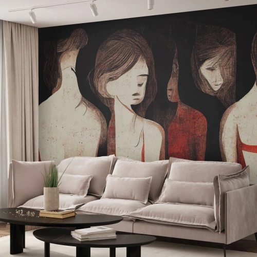 Papier Peint Photo Premium Sand - Figures féminines dans une composition graphique expressive - 100x70cm - Madones des ténèbres - Décoration murale moderne pour le salon et la chambre ARTTOR