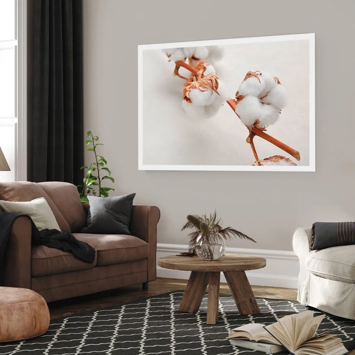 Affiche - Poster - Un brin de coton sur un fond subtil - 100x70cm - Seulement caliner - Décoration murale moderne pour le salon et la chambre ARTTOR