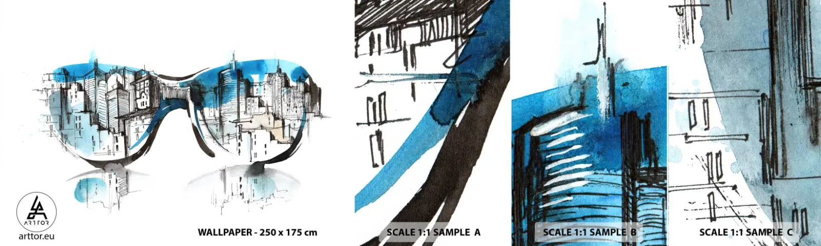 Échantillon de Papier Peint Autocollant Deluxe Sticker - Le chic des grandes villes - Abstraction, Lunettes, Architecture - 100x30 cm