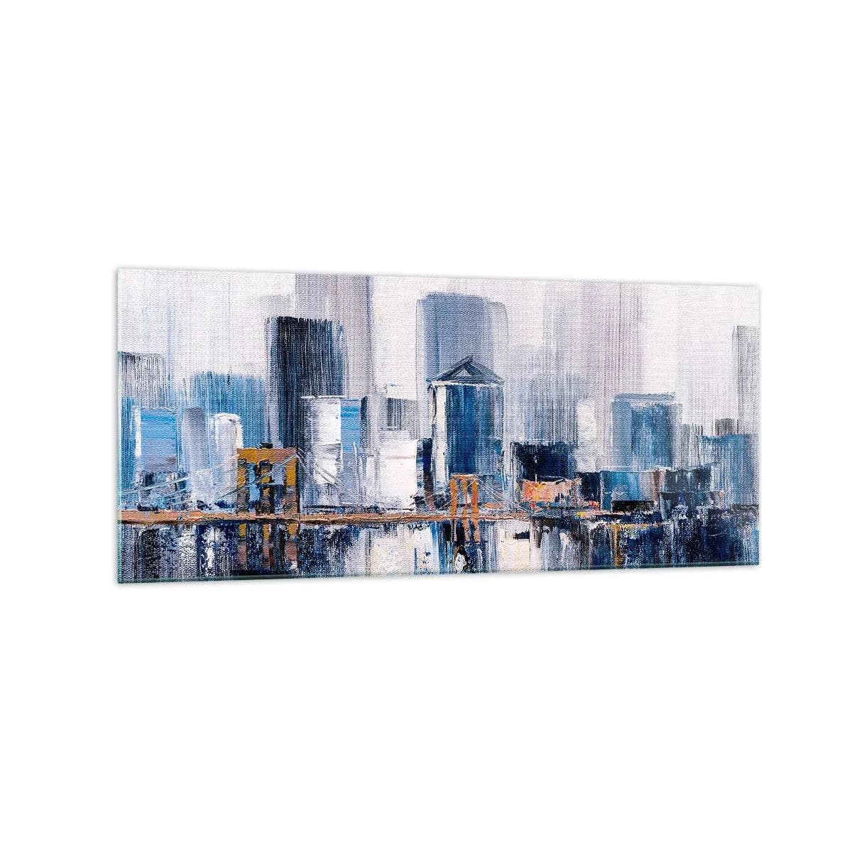 Impression sur verre - Image sur verre - Panorama urbain abstrait avec des nuances de bleu et de jaune - 120x50cm - Impression new-yorkaise - Décoration murale moderne pour le salon et la chambre ARTTOR