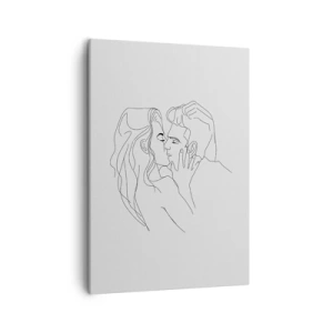 Impression sur toile - Image sur toile - Le contour d'un couple s'embrassant sur un fond clair - 50x70cm - La même ligne - Décoration murale moderne pour le salon et la chambre ARTTOR