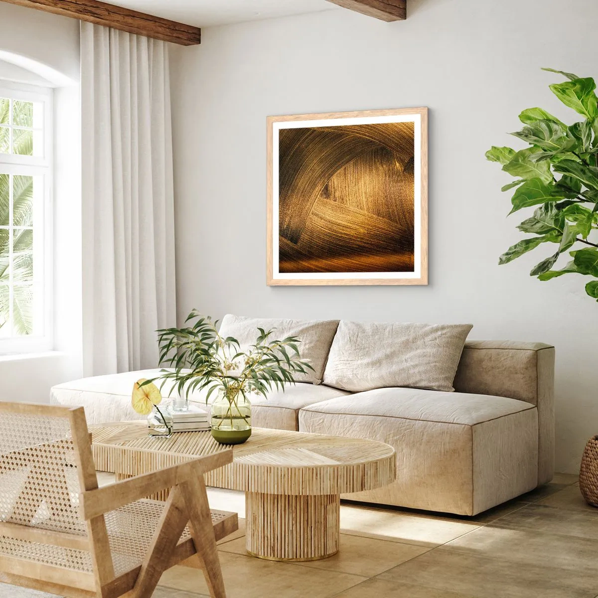 Affiche dans un chêne clair - Poster - Dans un labyrinthe en or - 50x50 cm