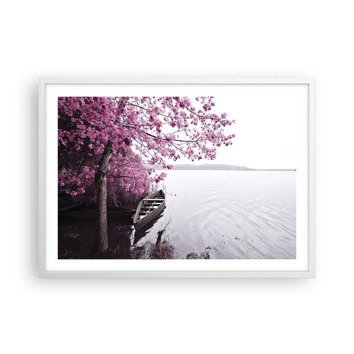Affiche dans un cadre blanc - Poster - Dans un silence rose - 70x50 cm