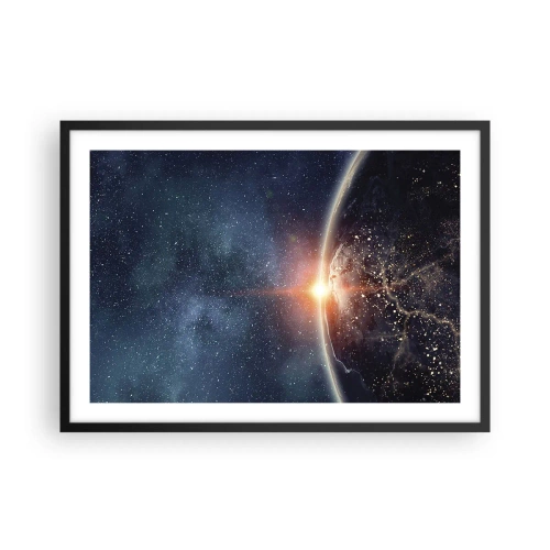 Affiche dans un cadre noir - Poster - La Terre vue de l'espace avec le soleil levant - 70x50cm - Dans une nouvelle perspective - Décoration murale moderne pour le salon et la chambre ARTTOR