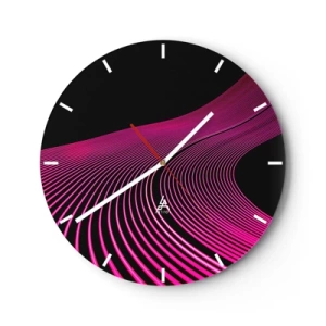 Horloge murale - Pendule murale - Lignes violettes sur fond noir dans une composition futuriste - 30x30cm - Avenue de lumière - Décoration murale moderne pour le salon, la cuisine et la chambre ARTTOR