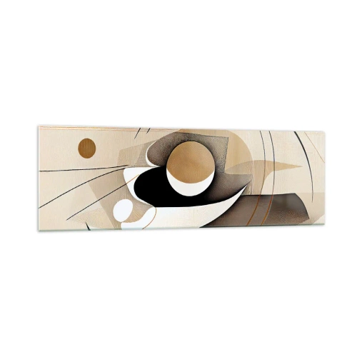 Impression sur verre - Image sur verre - Composition abstraite dans les tons beige et noir - 160x50cm - Composition : l'essence des choses - Décoration murale moderne pour le salon et la chambre ARTTOR