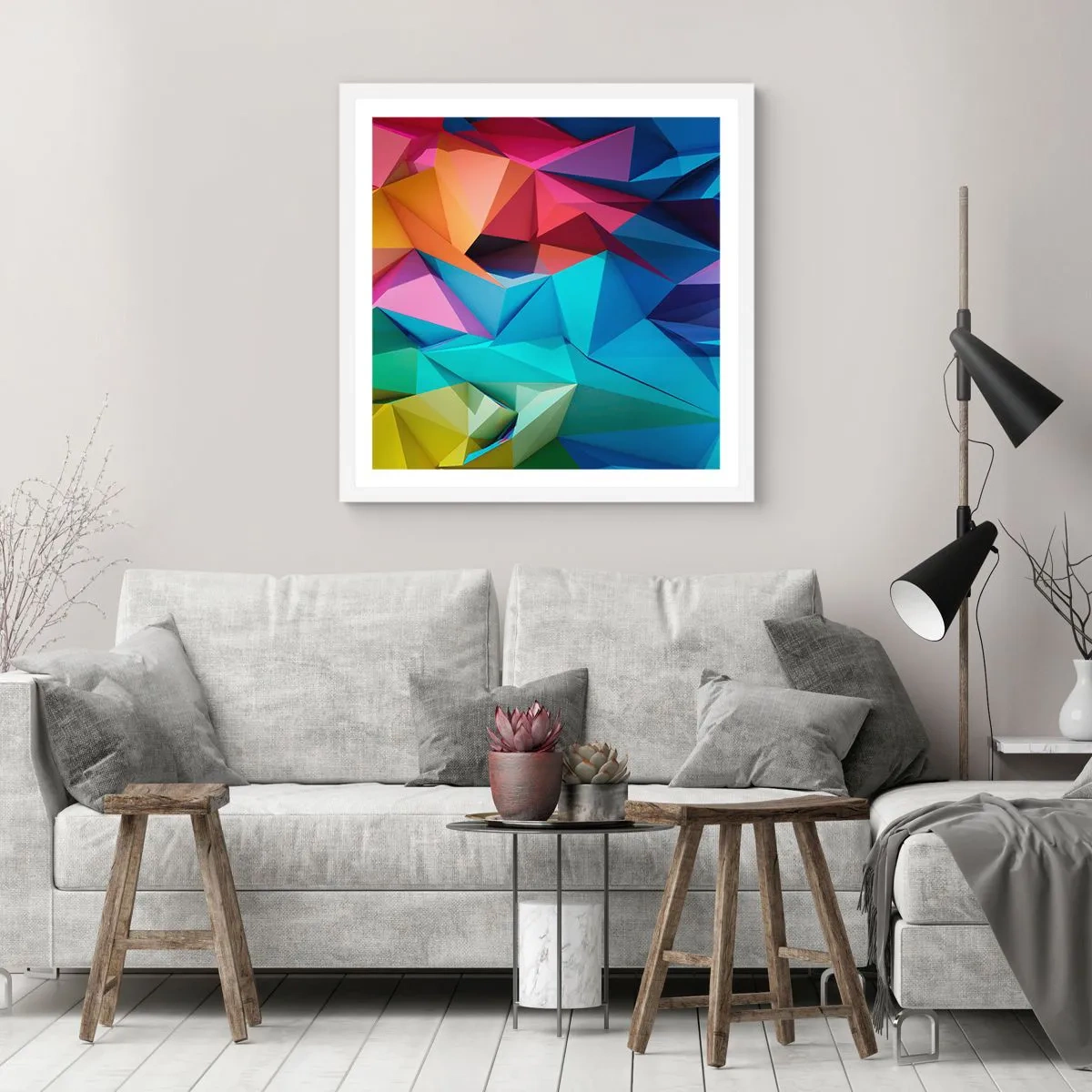 Affiche dans un cadre blanc - Poster - Origami arc-en-ciel - 30x30 cm